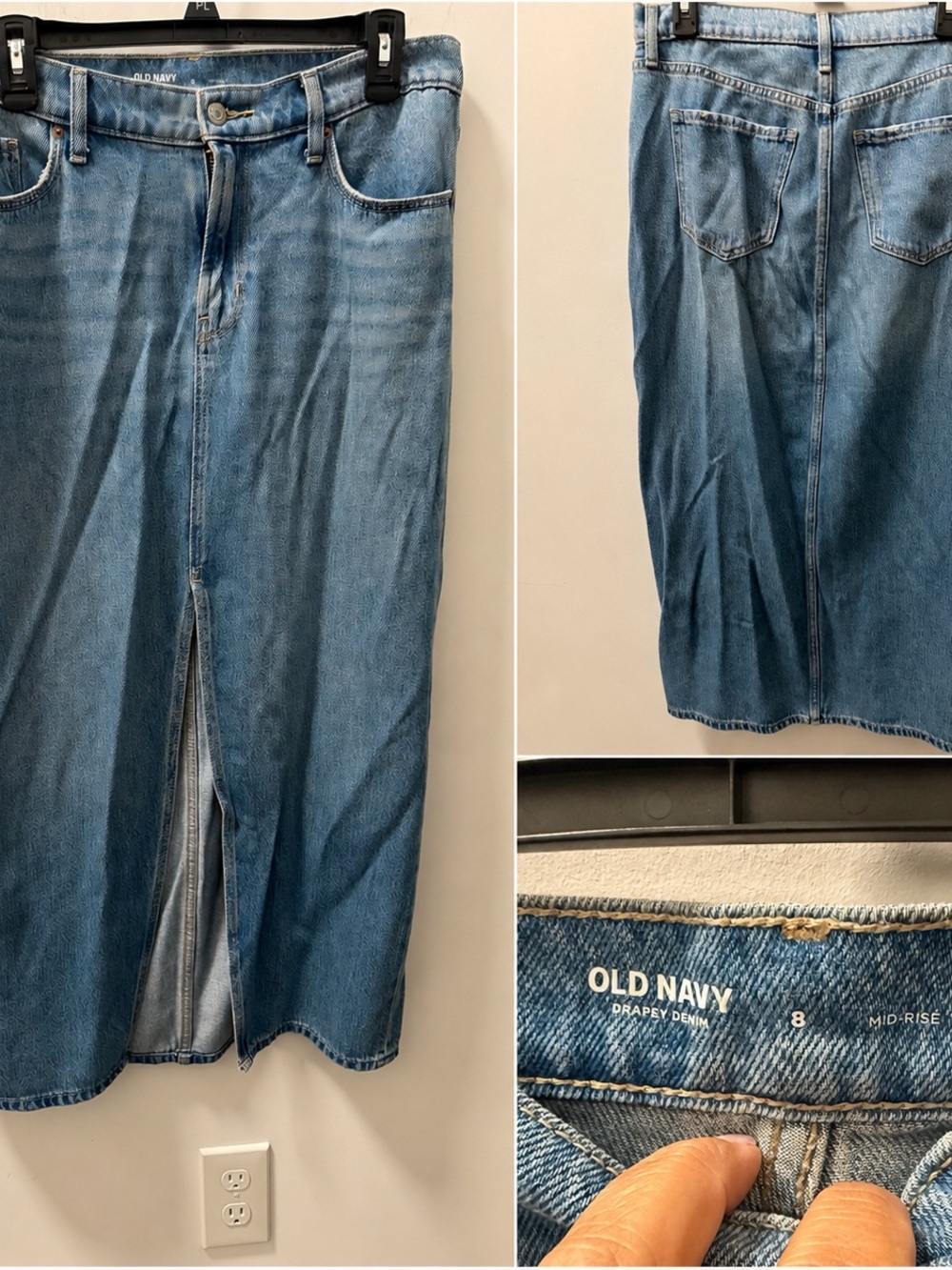 Old Navy Light Blue Denim Midi Skirt with Front Slit